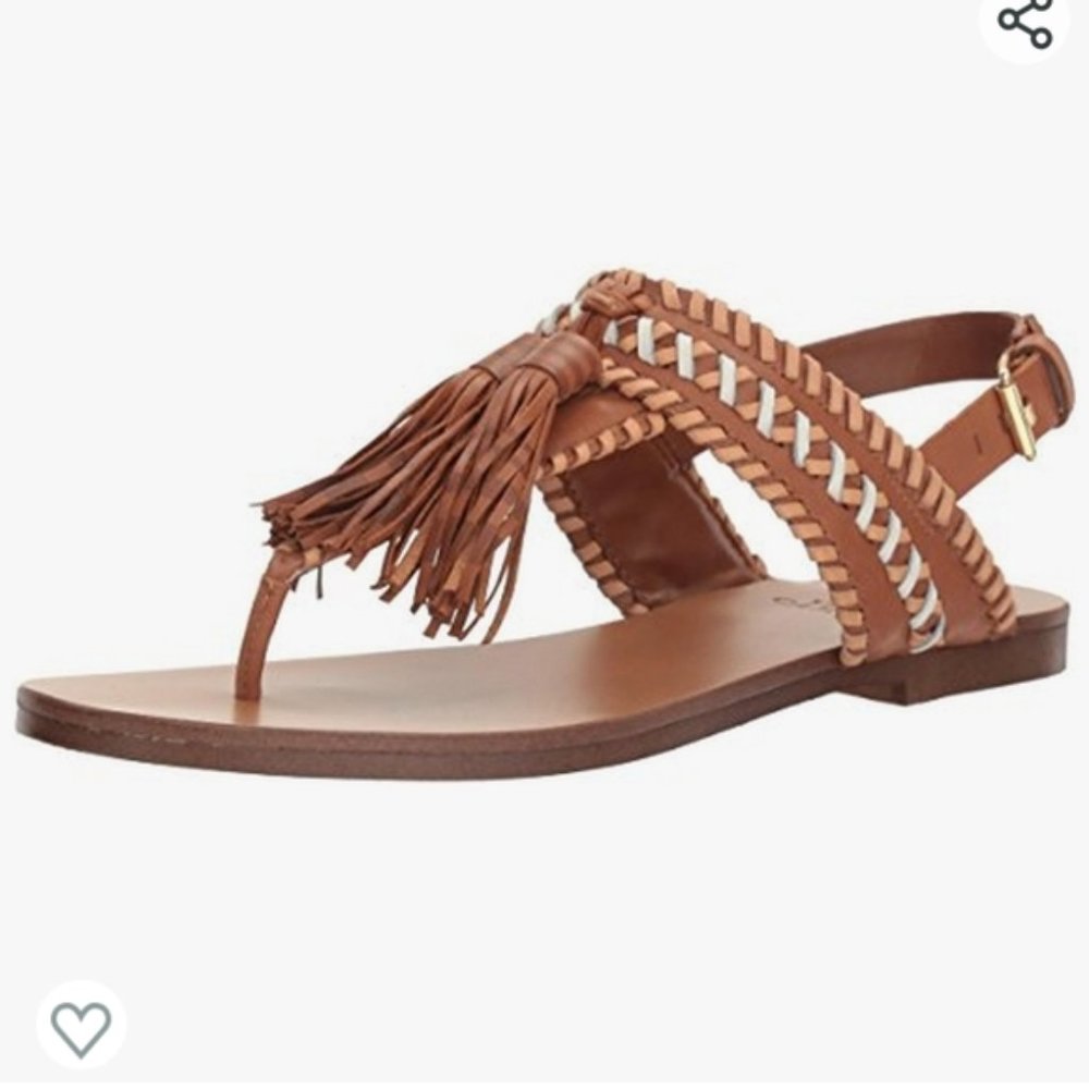 Vince Camuto Rebeka Tassel Bohemian Thong Sandals in Tan Neutral Size 7.5